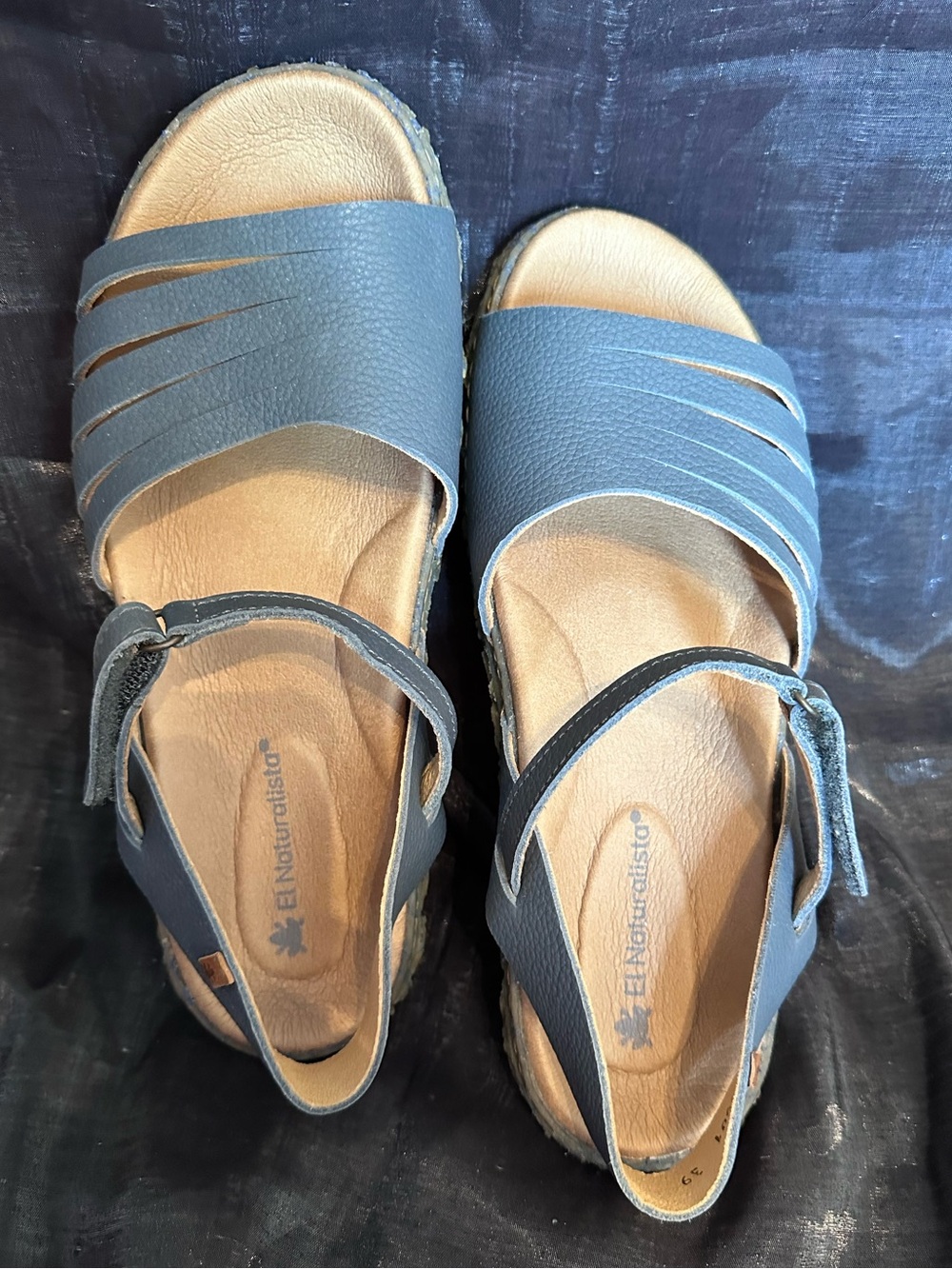 El Naturalista Blue-Gray Leather Strappy Sandals Velcro strap EU 39 US 8.5 eco - Picture 5 of 12